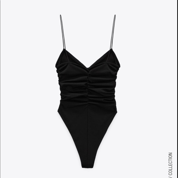 NWT ZARA Black Ruched Bodysuit Size Small - Picture 3 of 8